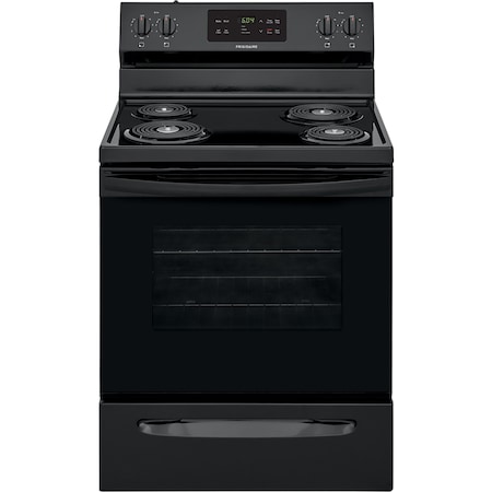 Frigidaire 30-in. Electric Freestanding Coil-Top Range with Self-Clean and Storage Drawer, Black FFEF3016VB